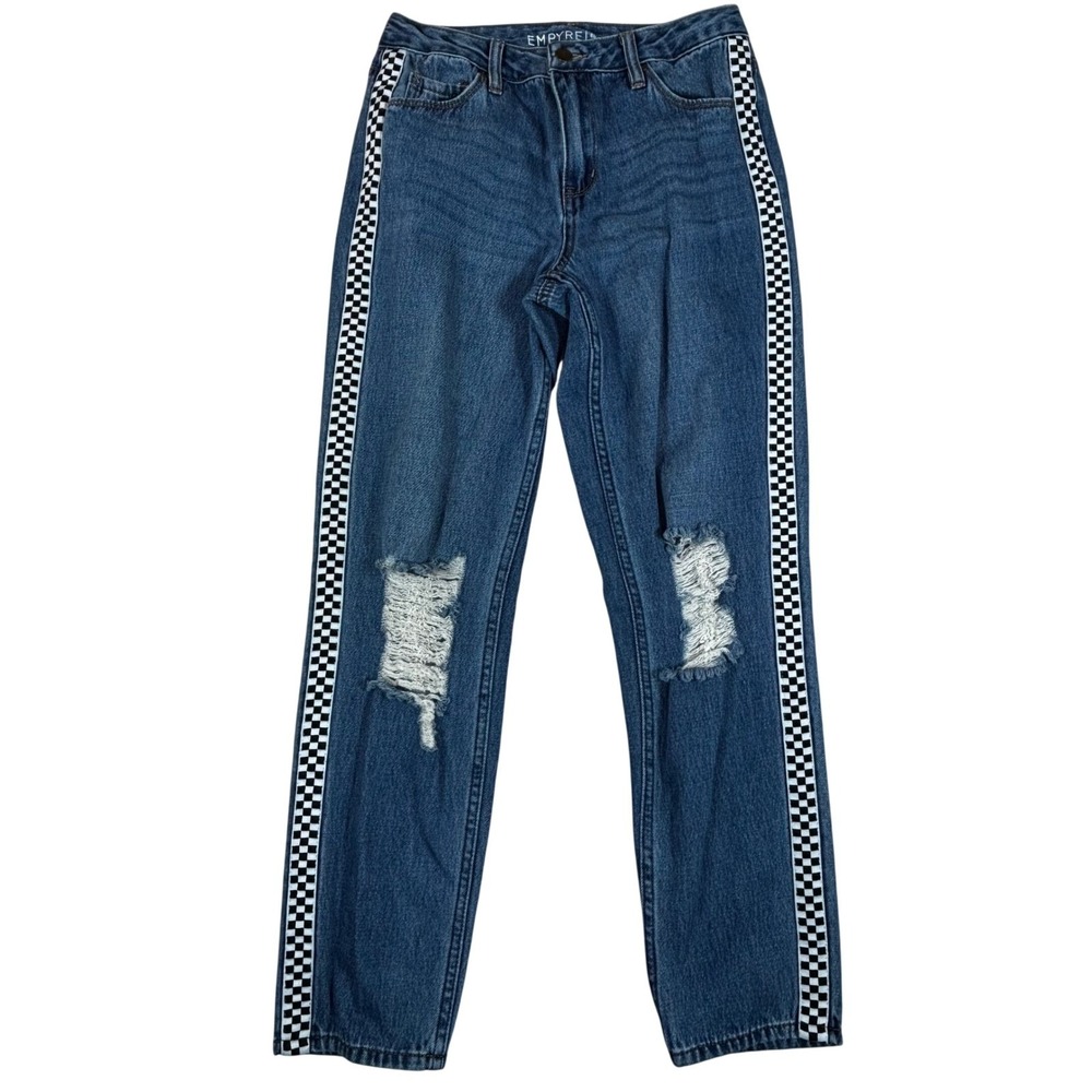 EMPYRE Eileen Mom Jean Blue Denim Checkerboard Stripe Ripped Size 1 (26"x27")